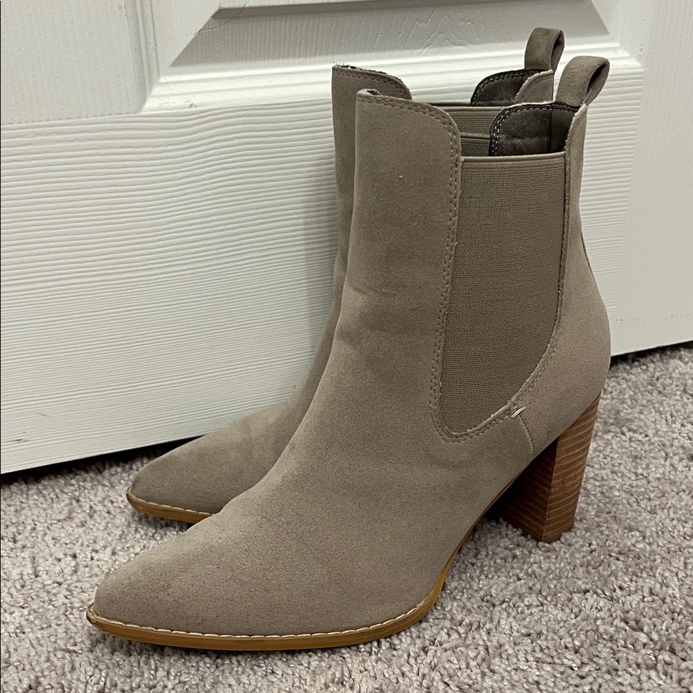Oasis Society Taupe Suede Chelsea Ankle Boots | Block Heel